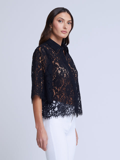 L'AGENCE Jenica Puff Sleeve Lace Blouse In Ivory