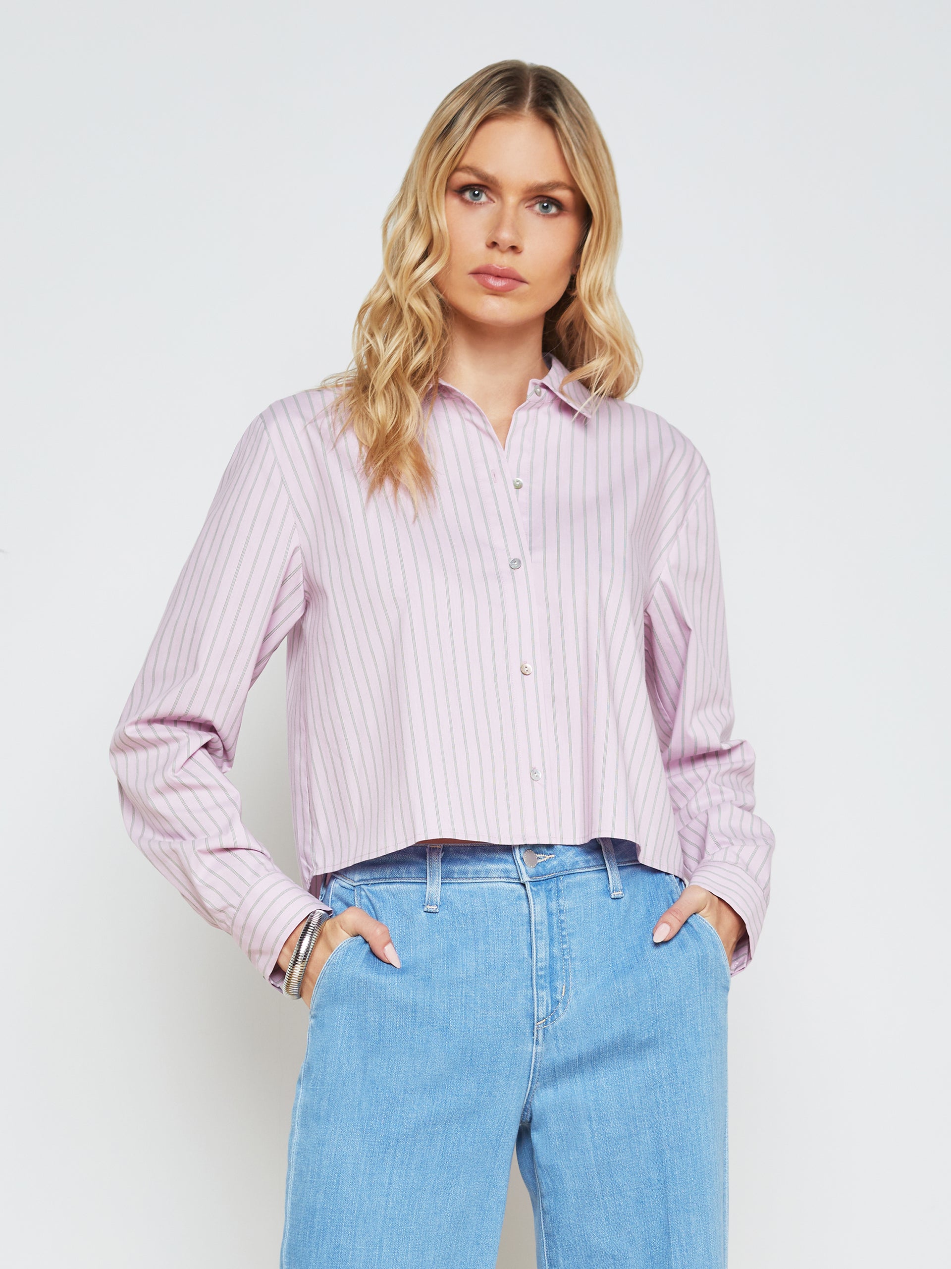 Cosette Striped Button-Down Shirt shirt L'AGENCE Sale   