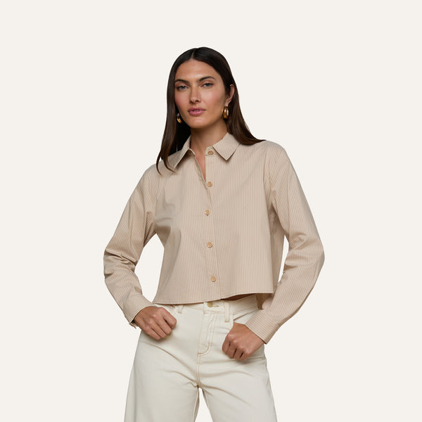 Cosette Shirt in Macadamia/Light Brown Stripe | L'AGENCE
