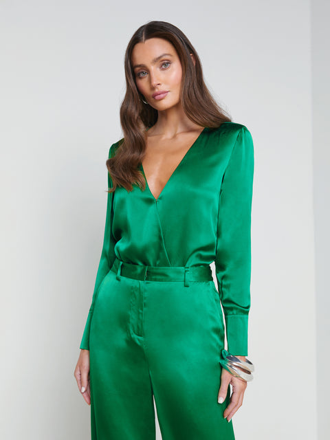 Sambale Silk Jacquard Bodysuit, Green