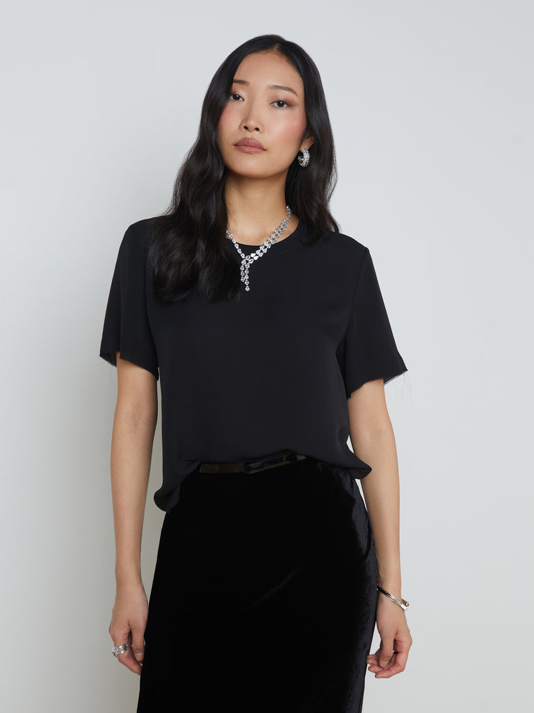 Suzette Silk Raw-Hem Tee tee shirt L'AGENCE   