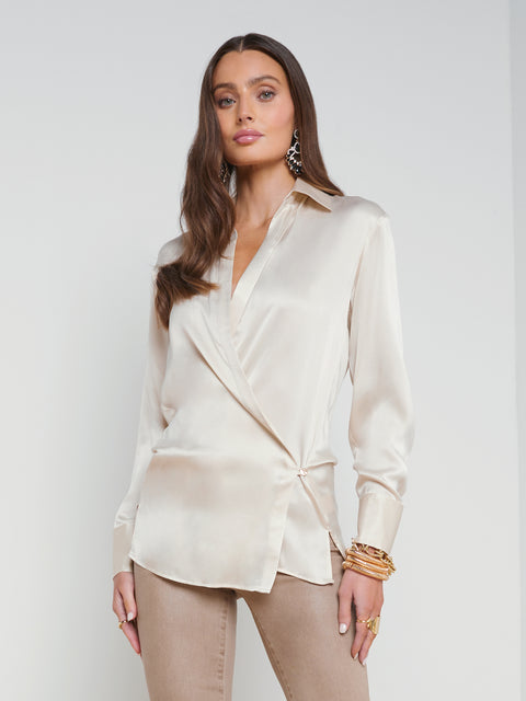 White Long Sleeve Blouse, Silk Womens Blouses, Button up Secretaty Blouse,  Satin Blouses Woman, Cream Elegant Blouse TAVROVSKA -  Norway