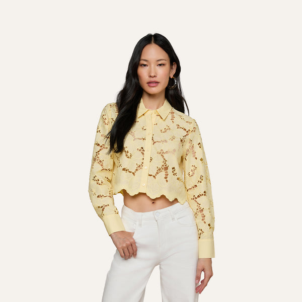 Seychelle Cropped Eyelet Blouse in Lemon Sorbet | L'AGENCE