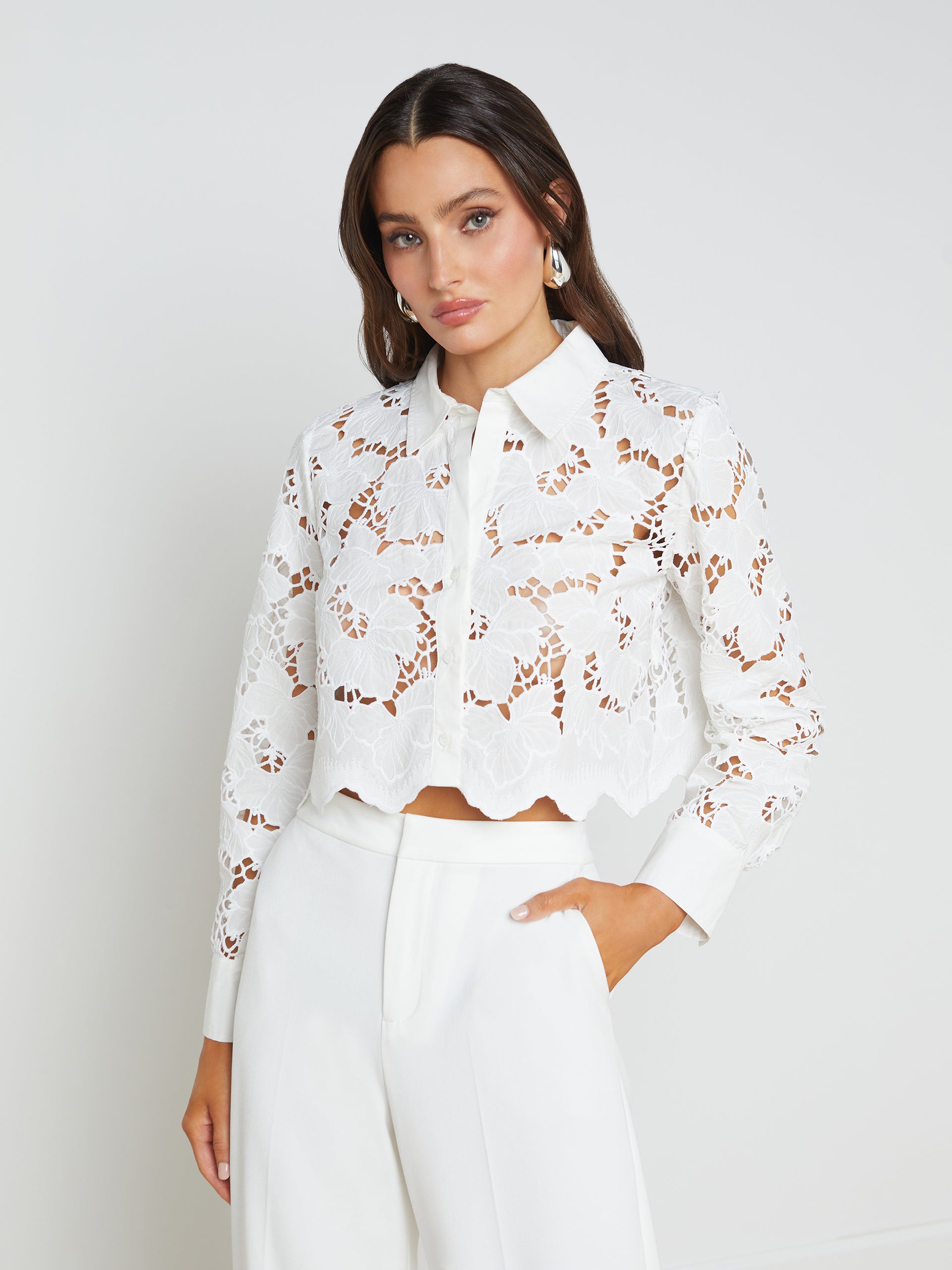 Seychelle Lace Cropped Blouse blouse L'AGENCE   