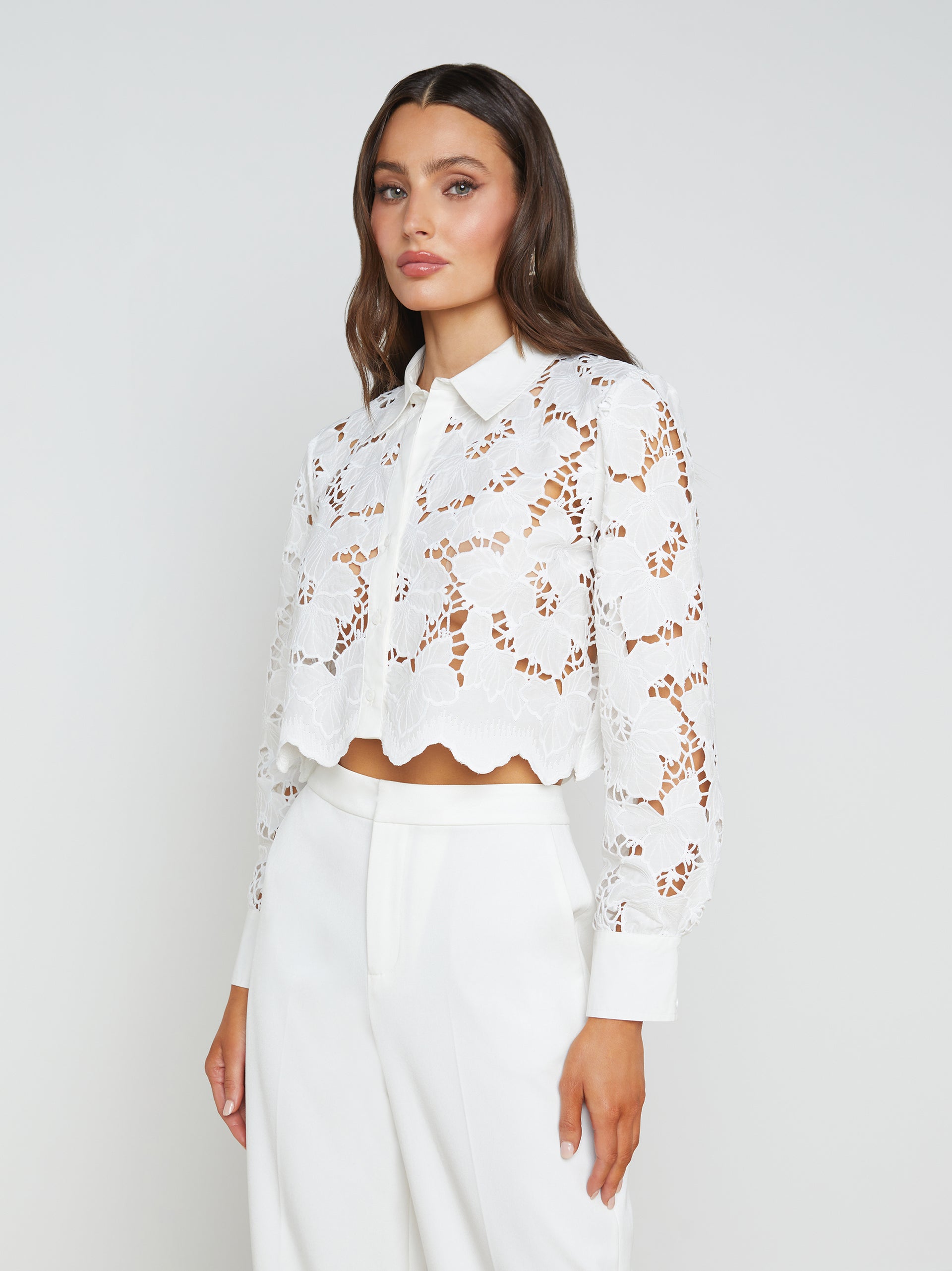 Seychelle Lace Cropped Blouse blouse L'AGENCE   