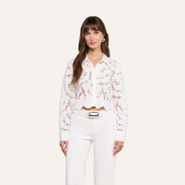 Seychelle Cropped Eyelet Blouse in White | L'AGENCE