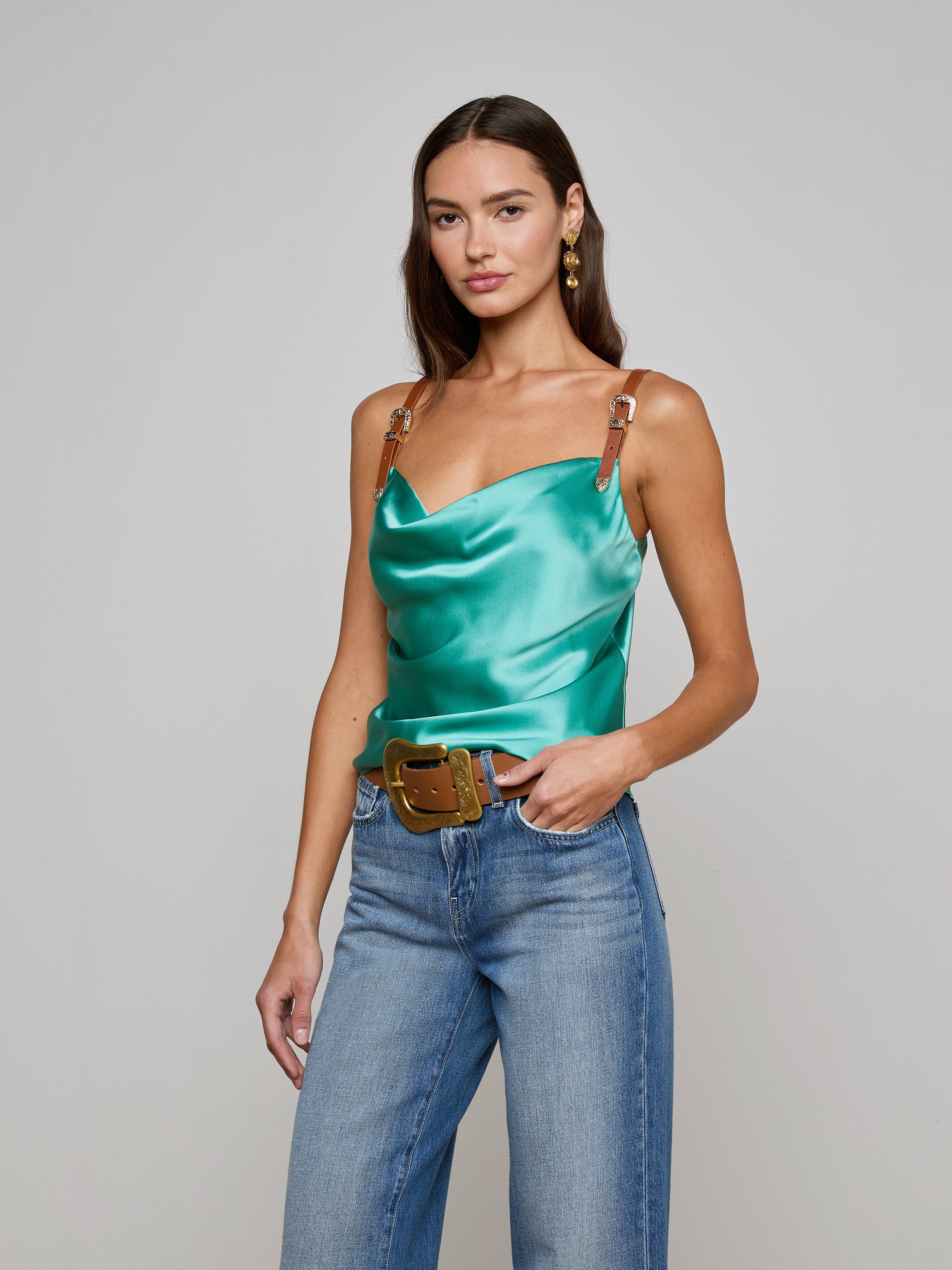 Lux Silk Buckle-Strap Camisole