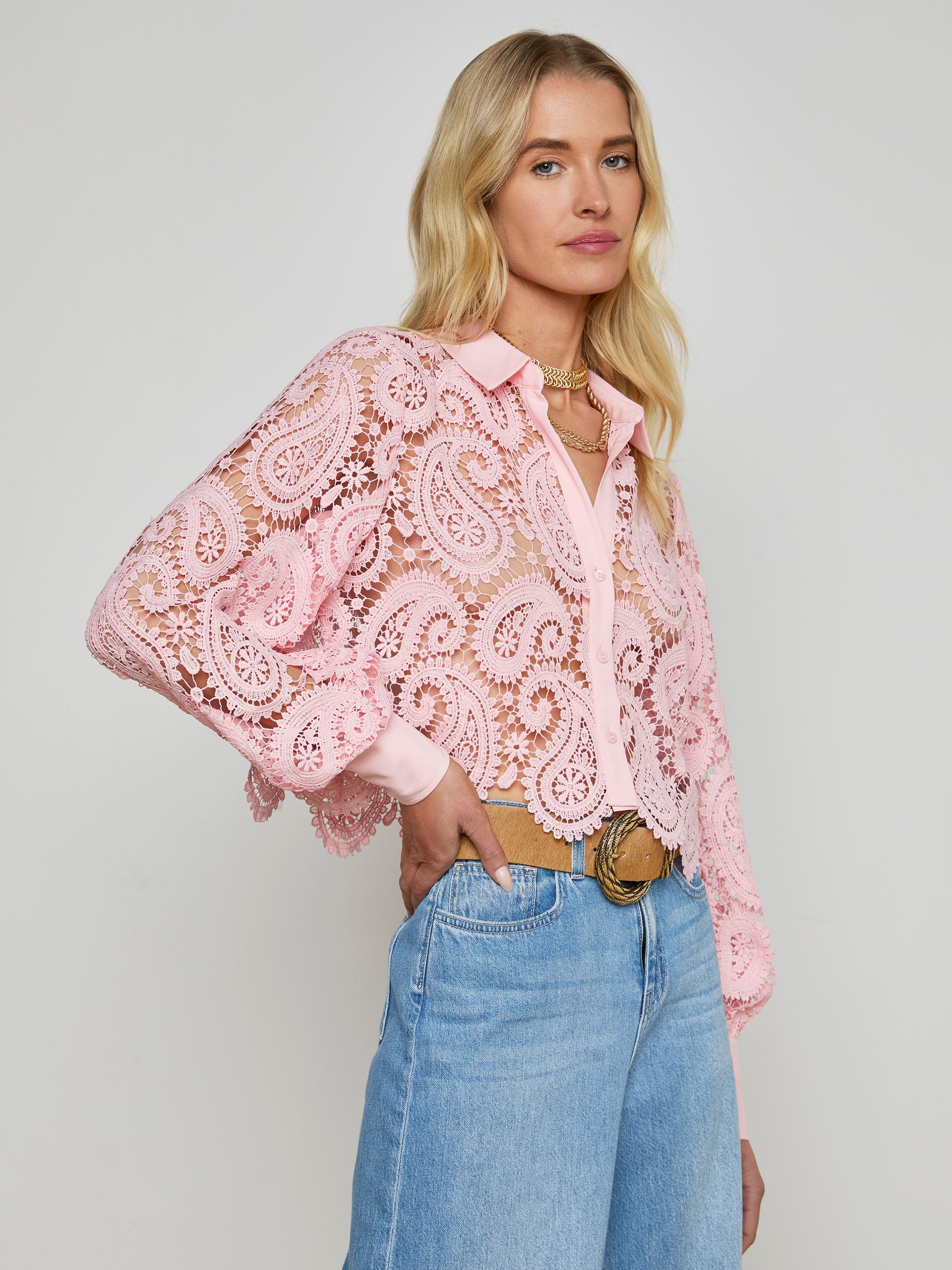 Odelia Cropped Lace Blouse blouse L'AGENCE
