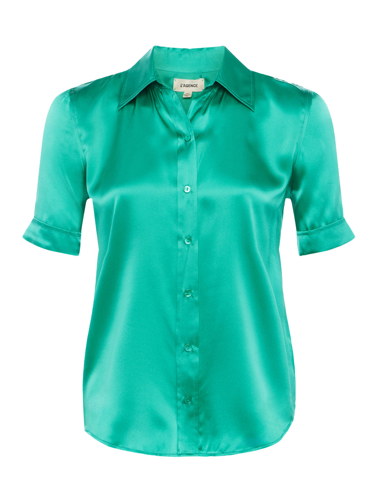 L'AGENCE - Ellah Silk Blouse in Bright Seafoam