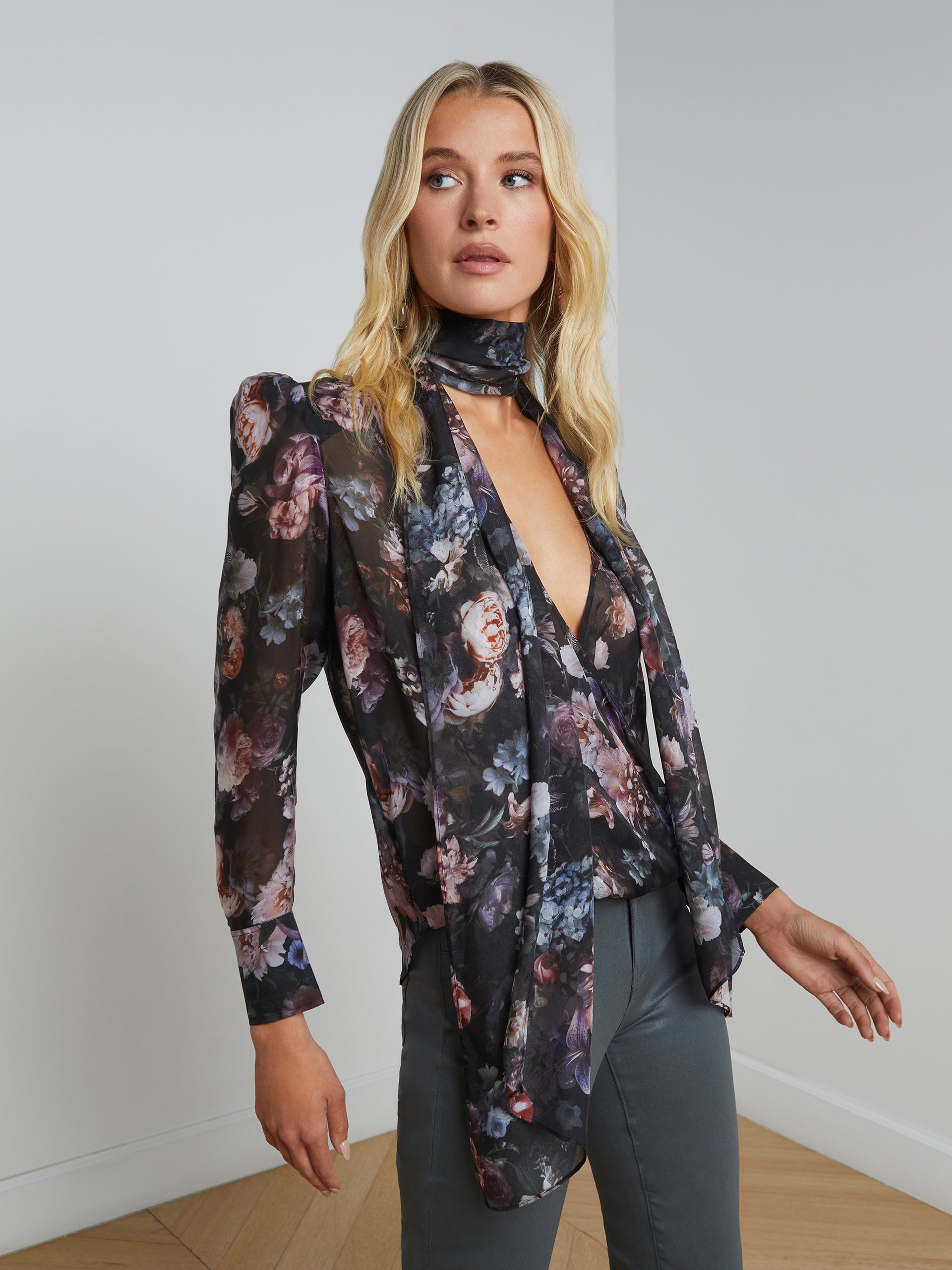 Cambria Silk Tie-Neck Blouse blouse L'AGENCE Sale