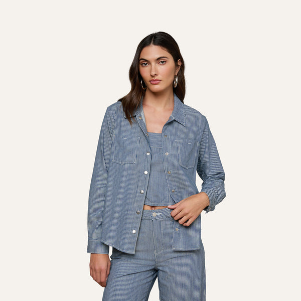 Isla Shirt in Azure Blue Stripe | L'AGENCE