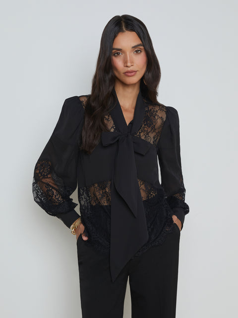 Emmelina Lace Tie-Neck Blouse blouse L'AGENCE   