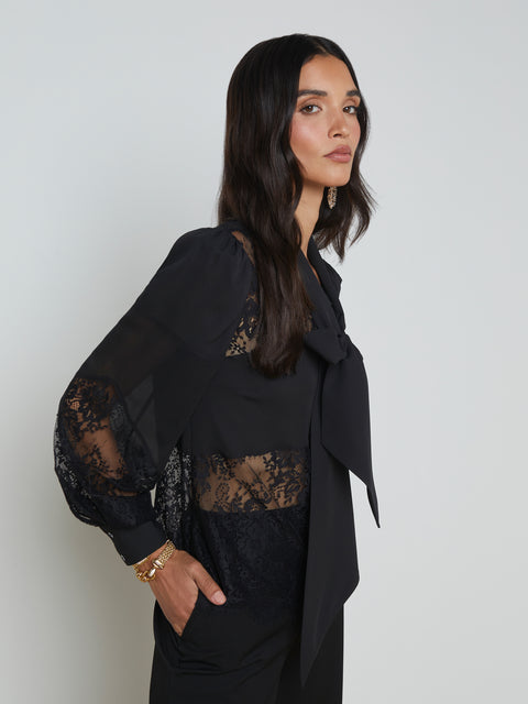 Emmelina Lace Tie-Neck Blouse blouse L'AGENCE   