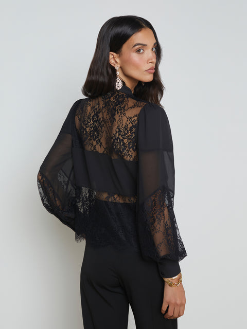 Emmelina Lace Tie-Neck Blouse blouse L'AGENCE   