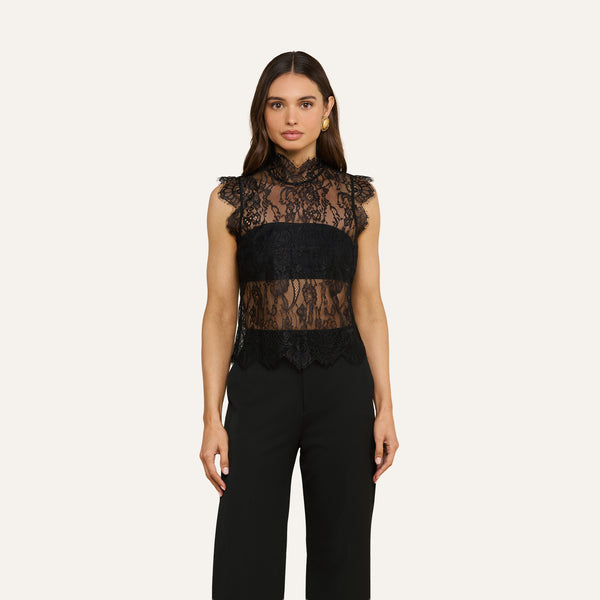 Tours Lace Top in Black | L'AGENCE