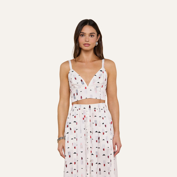 Kaori Bralette Top in Ivory Multi Lipstick Geo | L'AGENCE