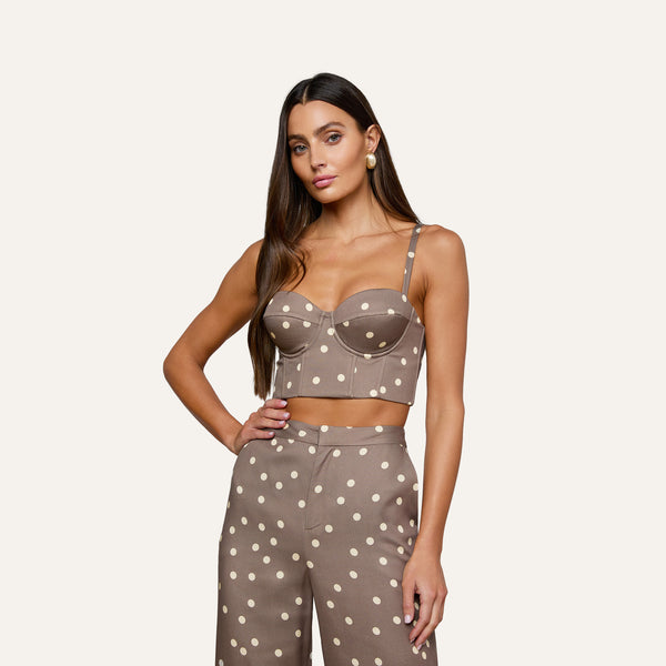 トップス siiilon Classy Bustier Sonya Bustier in Cardamom/Ecru Polka Dot | L'AGENCE