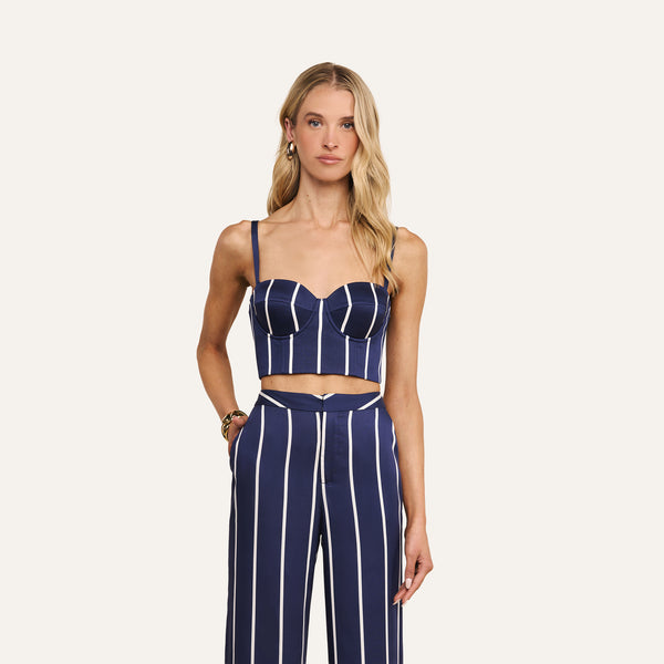 Sonya Bustier in Midnight/White Spaced Out Stripe | L'AGENCE