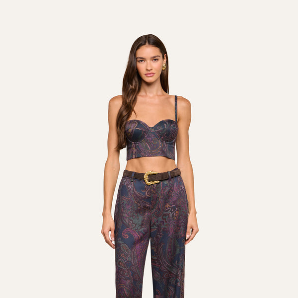 Sheer Pleats Bustier Inspired by Moon 限定 Sonya Bustier in Midnight Multi Lux Paisley | L'AGENCE