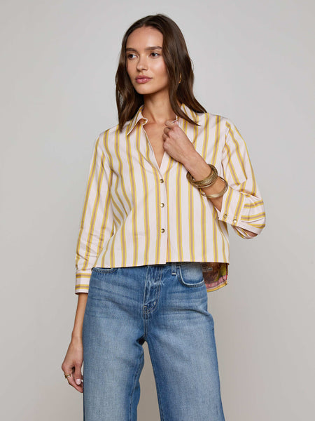 ænrmòus æ 4-Way Desert Top Fawn Desert Print Shirt in Multi Desert Landscape | L'AGENCE