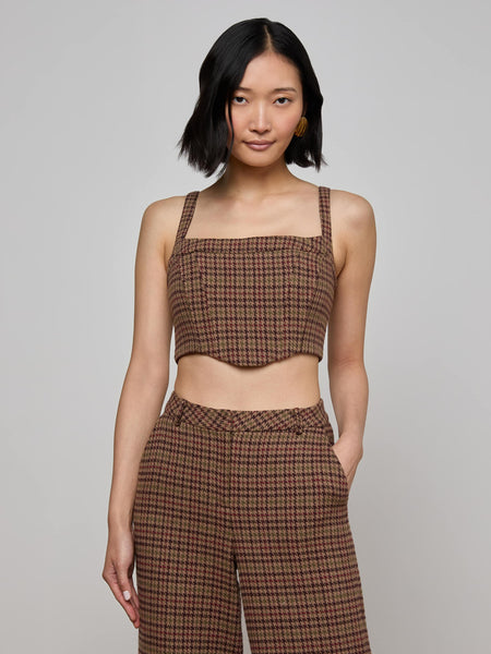Tiffany Corset Top in Brown Multi Houndstooth | L'AGENCE