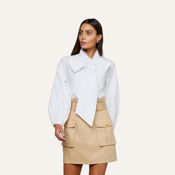 Deon Tie-Neck Blouse in White | L'AGENCE