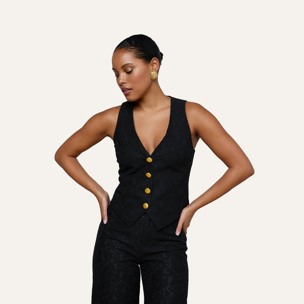 Kino Lace Vest in Black | L'AGENCE
