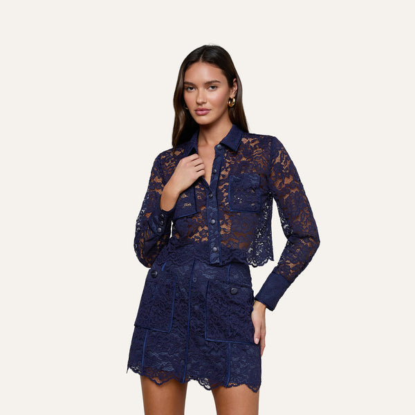 Roelle Lace Blouse in Midnight | L'AGENCE