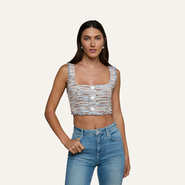Muno Tweed Top in Blue/Beige Tweed | L'AGENCE