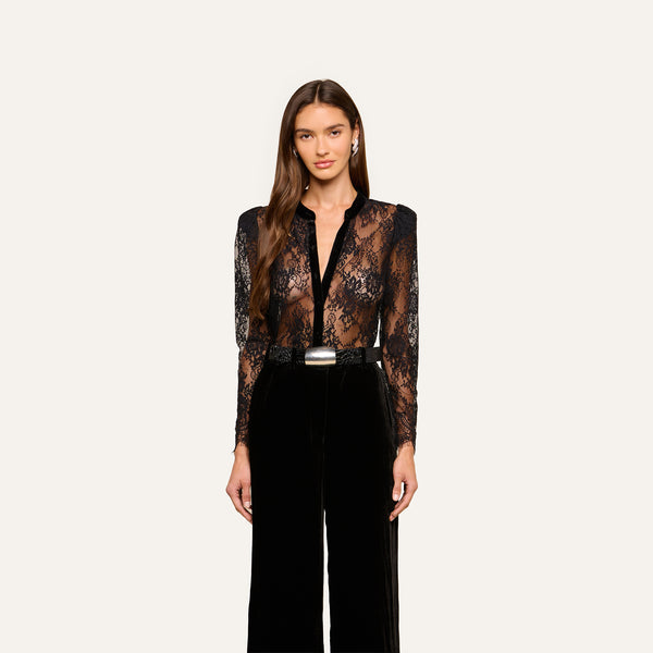 Dorothea Velvet Lace Blouse in Black | L'AGENCE