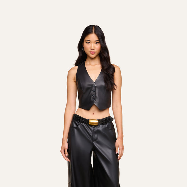 Jianna Leather Vest in Black | L'AGENCE
