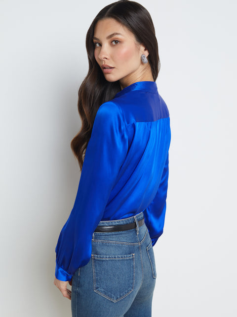 L'agence Bianca Band Collar Blouse in Pop Cobalt – Ambiance Boutique