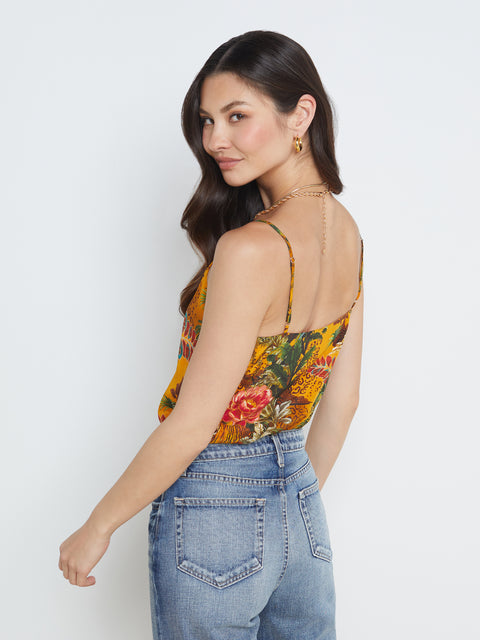 L'AGENCE Jane Camisole Tank in Yellow Multi Tiger Floral Jungle