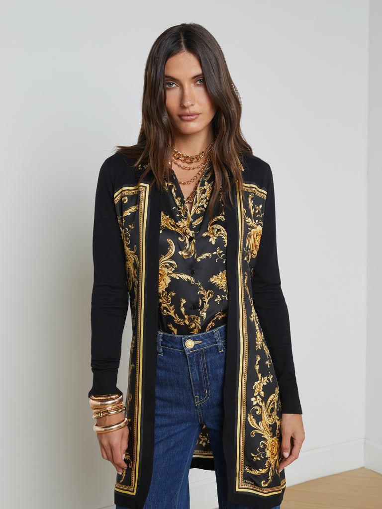 Beverly Silk Panel Cardigan cardigan L'AGENCE   