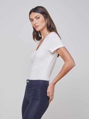 Becca Cotton V-Neck Tee tee shirt L'AGENCE   