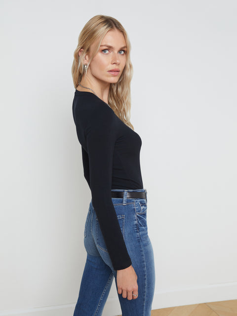 Crew Micro-Ribbed Long Sleeve Bodysuit - Black – My Outfit Online