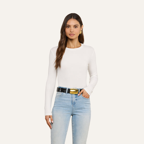 Tess Long Sleeve Tee in White Micro Modal | L'AGENCE