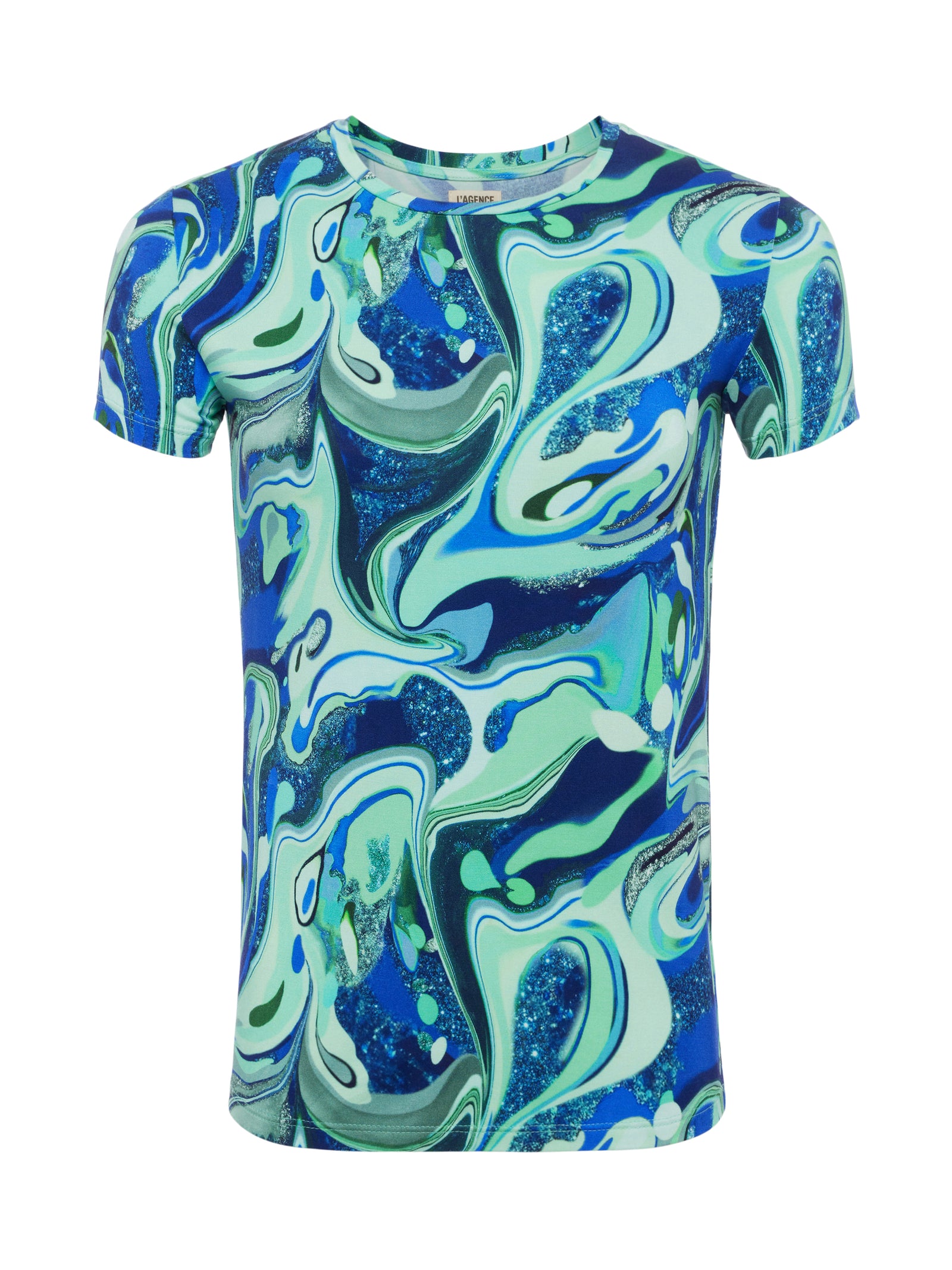 L'AGENCE - Ressi Fitted Crewneck Tee in Mint Multi Tie Dye Swirl
