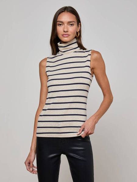 Ceci Sleeveless Turtleneck in Oat/Navy Stripe | L'AGENCE