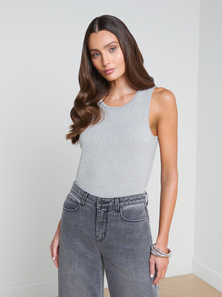 Mikaela Cotton Tank Top in Heather Grey - L'AGENCE