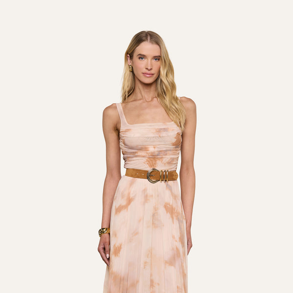 Rasha Shirred Mesh Tank in Frappe Multi Tie Dye | L'AGENCE