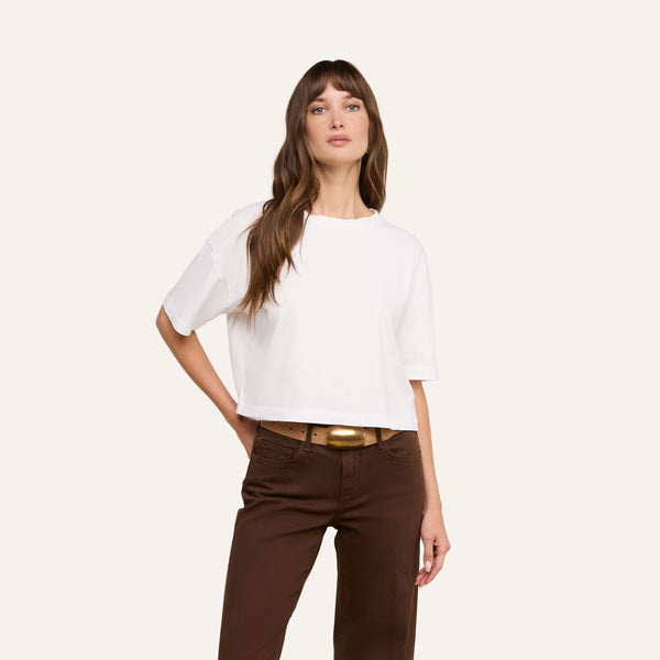 Daria Oversized Cropped Tee in White | L'AGENCE