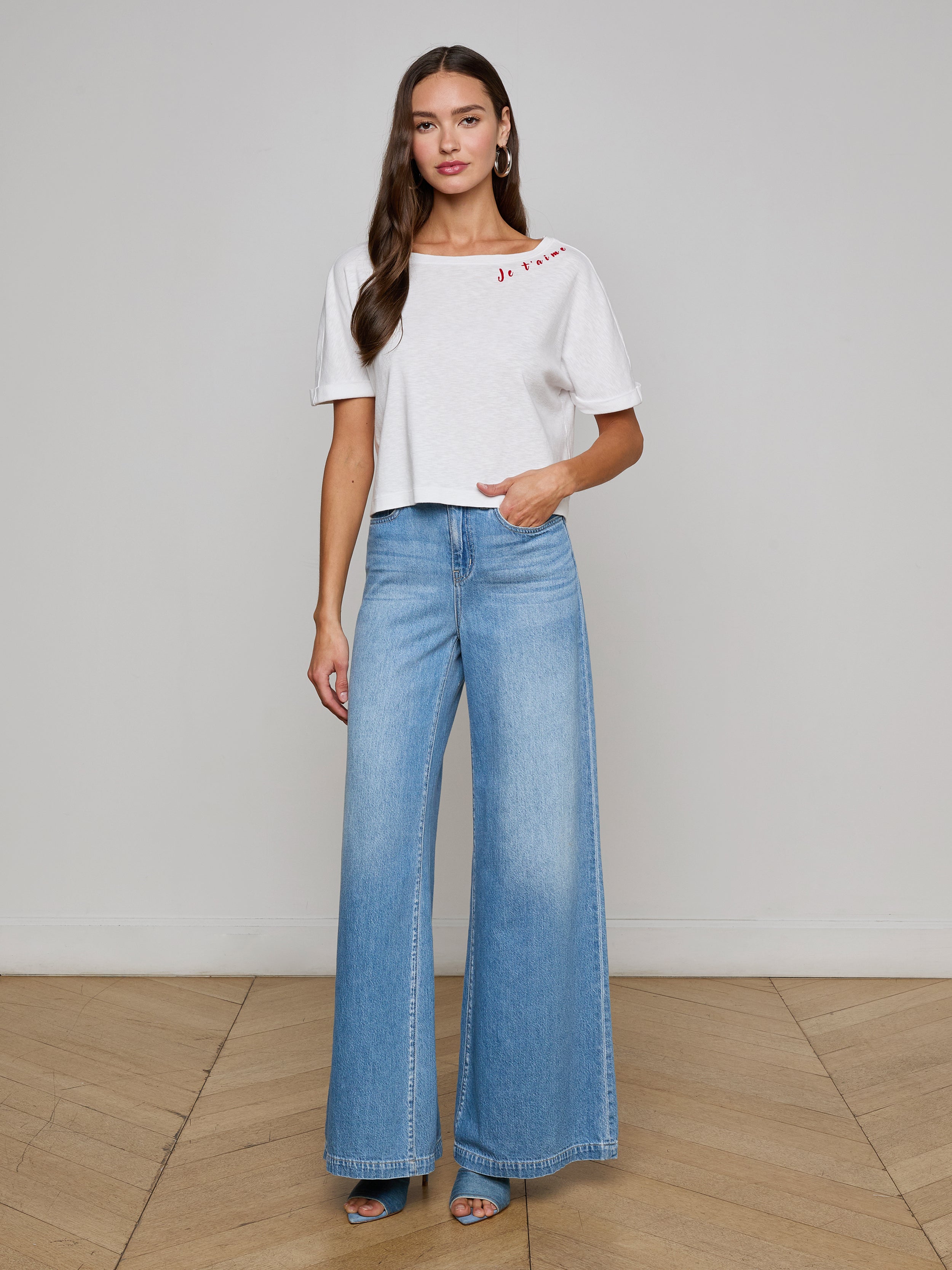 Sadie Embroidered Tee tee shirt L'AGENCE