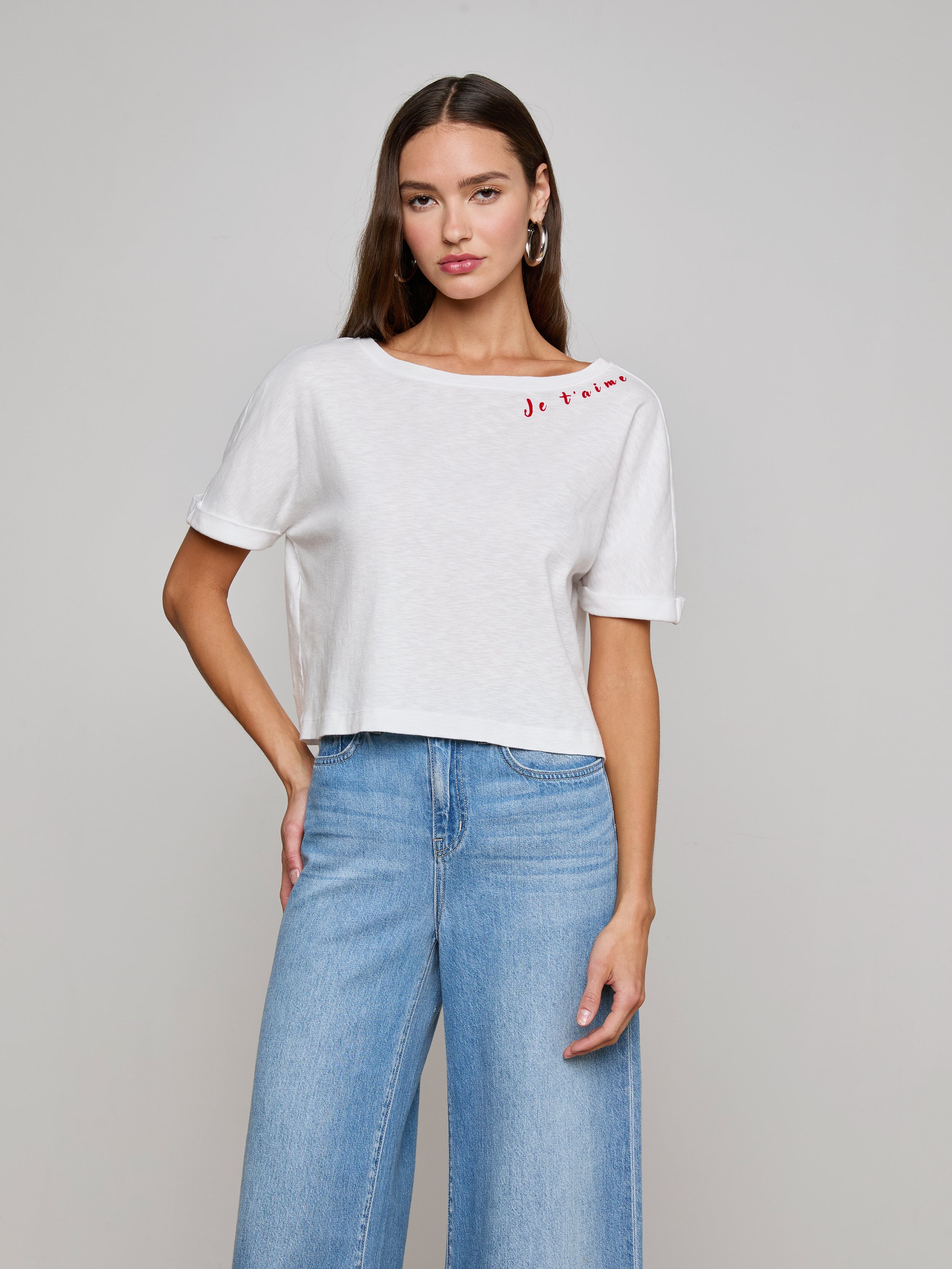 Sadie Embroidered Tee tee shirt L'AGENCE