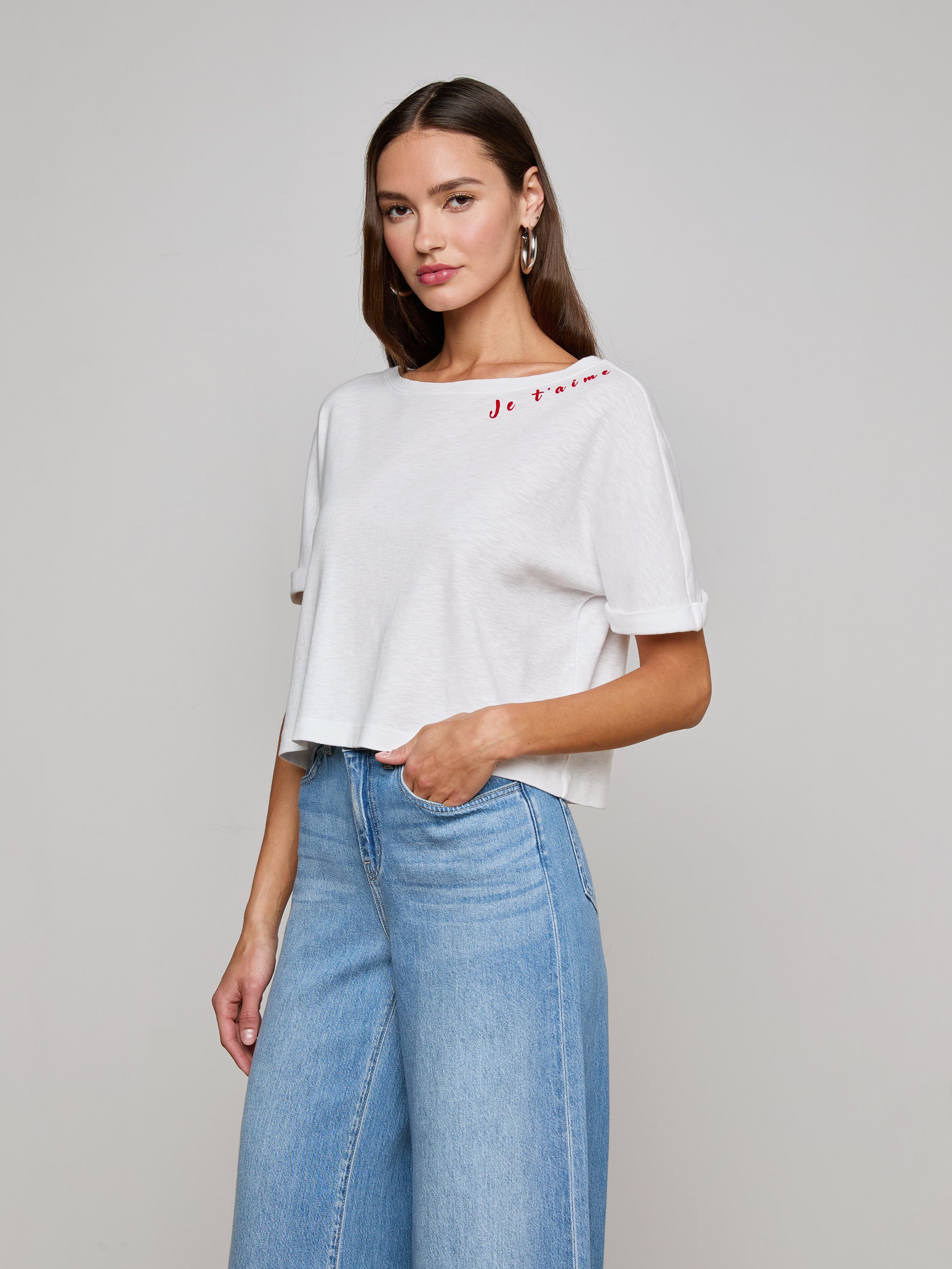 Sadie Embroidered Tee tee shirt L'AGENCE