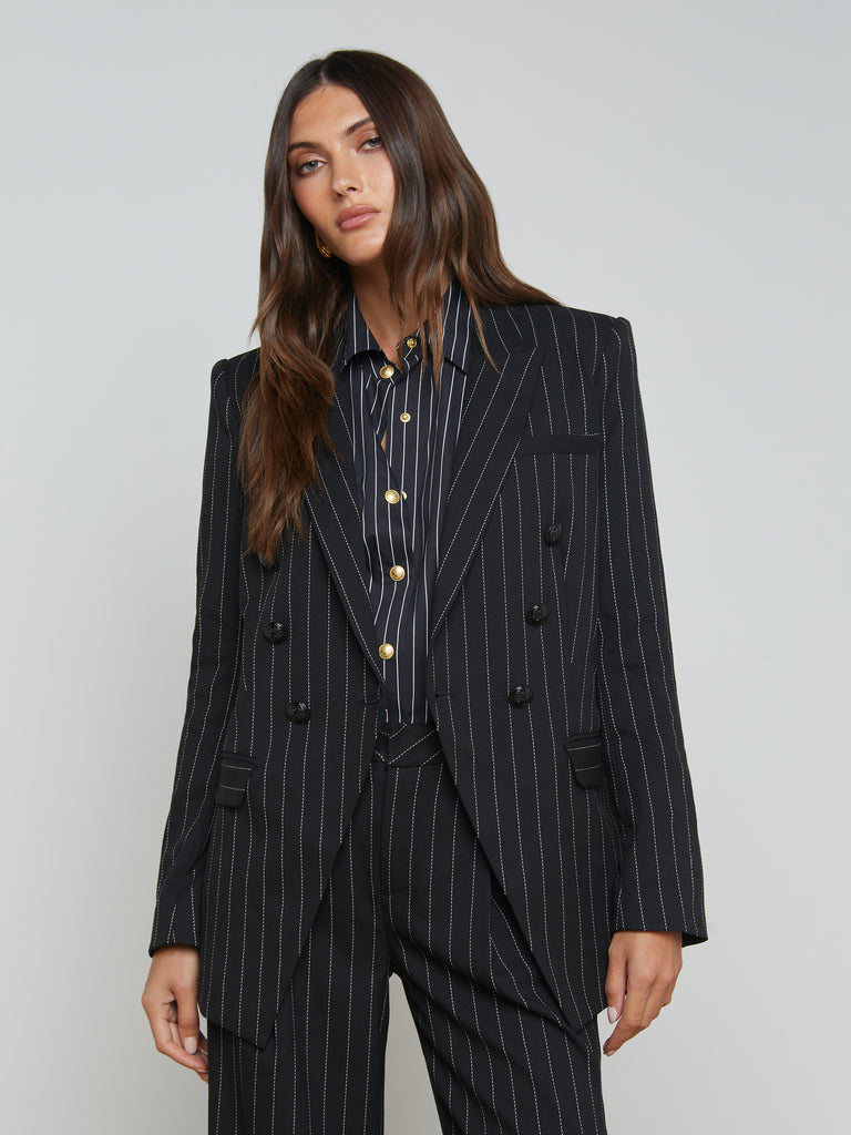 Kendi Pinstriped Long Blazer blazer L'AGENCE   