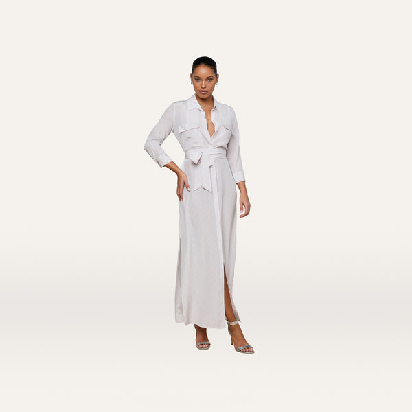 Cameron Silk Shirt Dress in Icy Lilac Linked Geo | L'AGENCE