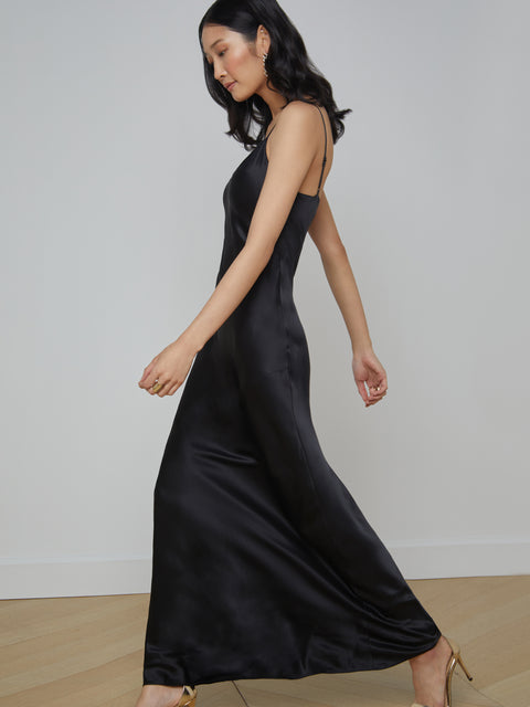 L'AGENCE Serita Silk Slip Dress In Black