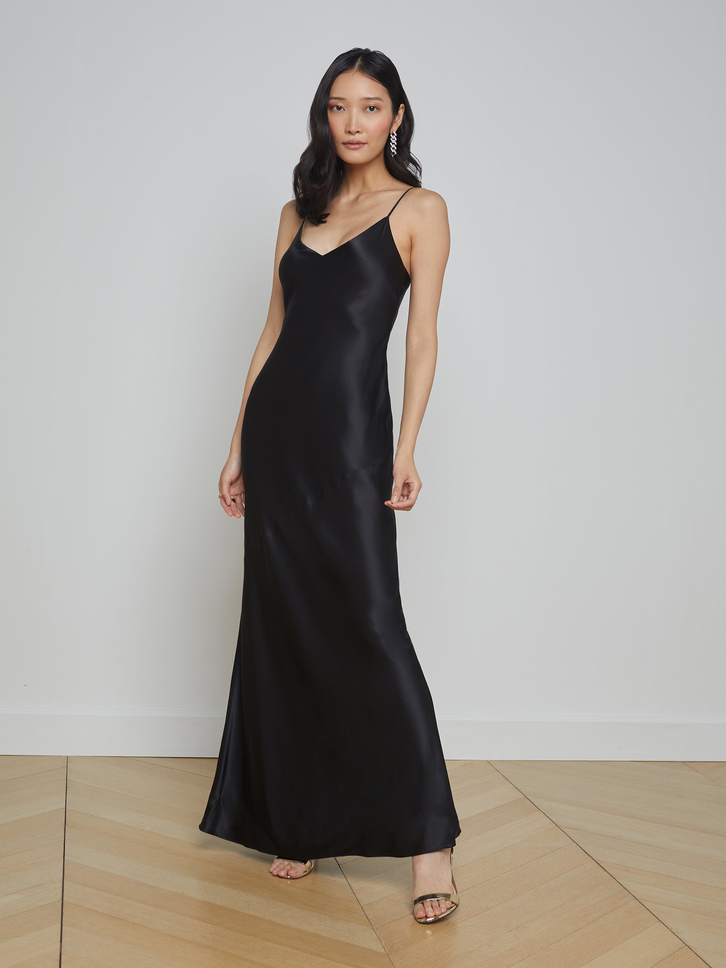 L'agence Serita Silk Maxi Dress, Black, Women's, 0