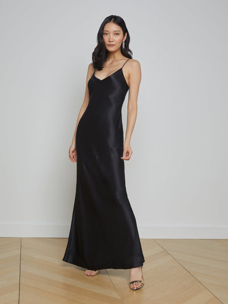 Serita Silk Slip Dress in Black L'AGENCE - Main Image